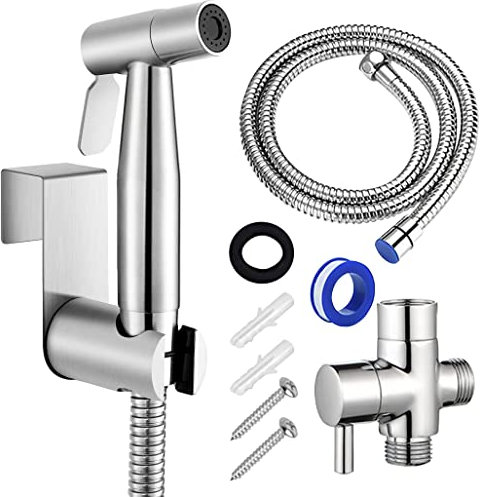 Bidet Portatile Kit Doccetta, Bidet Acciaio Inossidabile Sprayer Head Doccetta per Bidet WC 1.2m Supporto Doccetta Spruzzatore con Tubo bidet Valvola