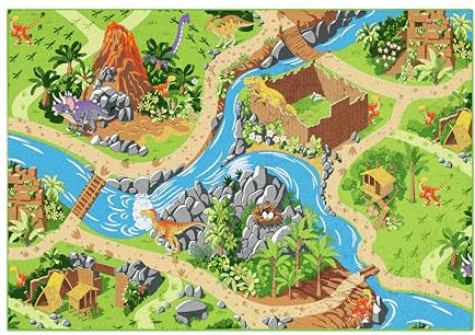 Carpet Studio Dino Teppich Kinderzimmer 95x133cm, Kinderteppich, Spielteppich Jungen & Mädchen, Teppiche für Babyzimmer, Schlafzimmer & Spielzimmer, Antirutsch, 30°C waschbar