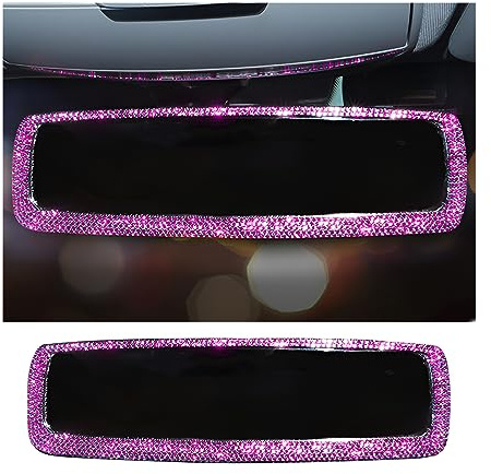 JNNJ Rétroviseur de Voiture Clouté En Diamants, Pétillant Rhinestones de Rétroviseur Auto, Miroir pour Décoration Intérieure de Voiture Universels Accessoires pour Les Filles et Les Femmes(Rose)