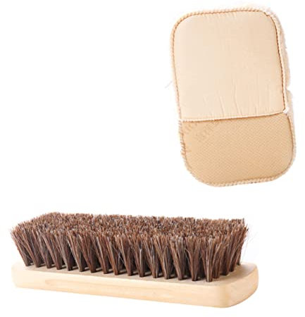 Vaguelly 2pcs Leather Maintenance Tools Kit Cleaning Mitt and Horsehair Brush Set for Leather Goods Shoes Sofas Dusting Oiling and Polishing for