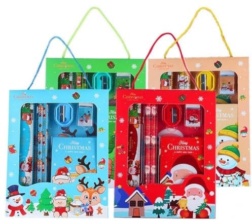 4 Set Christmas Stationery Set, Stationery Gift Set, Include 2pcs Pencil, Rulers, Eraser, Pencil Sharpener, Stationery Sets for Girls and Boys