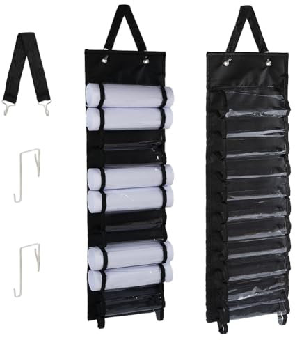 SUPERFINDINGS Support de Rouleau de Vinyle avec 12 Compartiment Support de Rangement pour Vinyle Support Mural/sur la Porte Tissu et PVC Organisateur de Vinyle à Suspendre