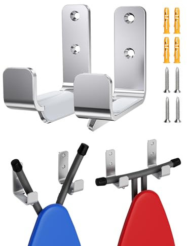 MUSVOH 2PCS Ironing Board Wall Hook Modern Wall Mount Ironing Board Hanger for Laundry Rooms Rack Hanging Shelf Hanger Stainless Steel,Silver