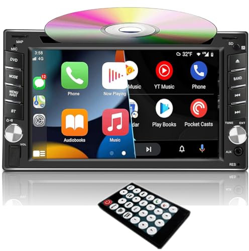 Autoradio Double Din avec Lecteur CD/DVD, autoradio écran Tactile de 6,2 Pouces avec Apple CarPlay et Android Auto, Bluetooth, RDS, Mirror Link, SWC, récepteur Audio pour Voiture AM/FM