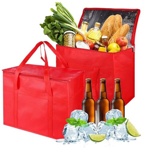 Lot de 2 Grand Sac Isothermes en Matériau Recyclé - Pochette Isotherme Pliable avec Fond Renforcé - Extra Stable - Idéal comme Sac Courses Thermique