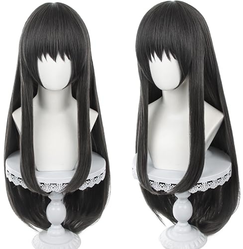Schwarz lange Anime Perücke synthetisches Haar für Frauen Halloween | mit Bangs Straight Magic Girl Cosplay Perücke Hitzebeständige synthetische Haare Comic Con Cos Anime Rolle Ersatz Perücken