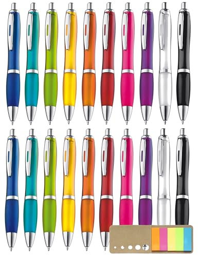 Libetui Set 20 Kugelschreiber ergonomische Kulis rutschfeste Griffzone Großraumine Gehäuse 10 Farben Druckkugelschreiber Mehrfarbig blauschreibend Kulli, mit Haftstreifen