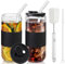 CJWLKJ 20oz Can Shaped Glass Cups Tumbler with Silicone Lids and Straws, 2PCS Drinking Glasses with Lids and Straws, and Silicone Sleeves, Beer Glasses, Iced Coffee Cups, Soda, Gift - Black