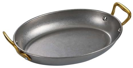 ANSNOW Paellera Española Ovalada, Sartén Antiadherente de Acero Inoxidable, Asas Remachadas, Paellera de Acero Al Carbono - Sartén Multiusos para Estufa Y Horno - Naturalmente Antiadherente/Plata/24