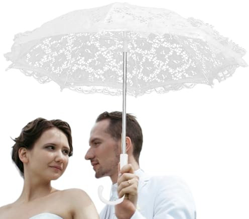 Linsition Parapluie En Dentelle Blanche - Parapluie De Mariage Blanc Pour La Mariée, Ombrelle Mariage Blanche, Parasol En Dentelle De Photographie