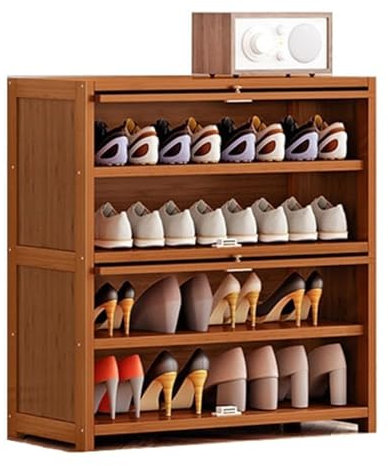Generisch Shoe Bench Animal Bamboo Shoe Rack Organiser for Entryway Modern Shoe Storage Cabinet with Folding Door Shoe Organiser Stand (Colour: 3 Tier 60 cm)