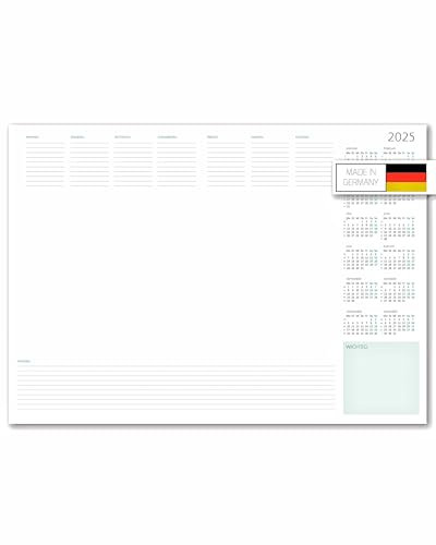 Schreibtischunterlage Wochenplaner & Jahreskalender 2025 im DIN A2-Format für den Schreibtisch | Nachhaltiges Papier, Abreißbar am unteren Ende | XXL Notizblock | Büro, Homeoffice | Made in Germany
