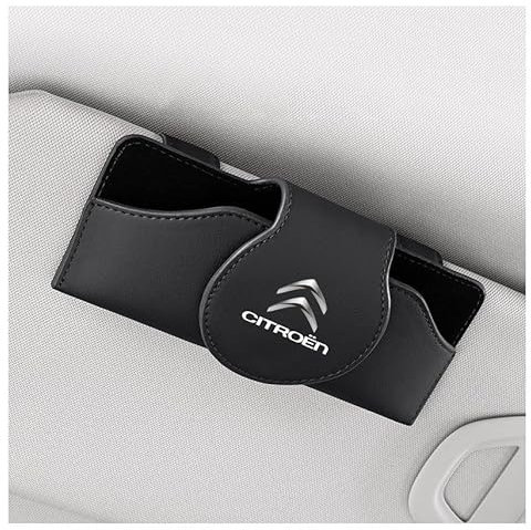 QWTYAFDD Brillenhalter für Auto Sonnenblende,für Citroen C3 Aircross 2017-2023 universelle Auto Visier Zubehör Magnetische Sonnenbrillenhalter Ticket Clip,A Black