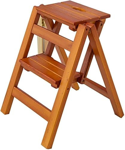 GXXINGIN Escabeau Pliant en Bois à 2 marches, escabeau Portable Multifonction pour la Cuisine et la Salle de Bain (Noyer)