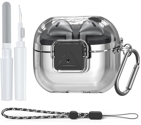for Samsung Galaxy Buds3 FE (2025) / Buds3 Pro (2024) / Buds 3 Case (2024) with Secure Lock Clip, Flexible TPU Clear Case with Cleaner Kit&Carabiner&Lanyard (Clear)