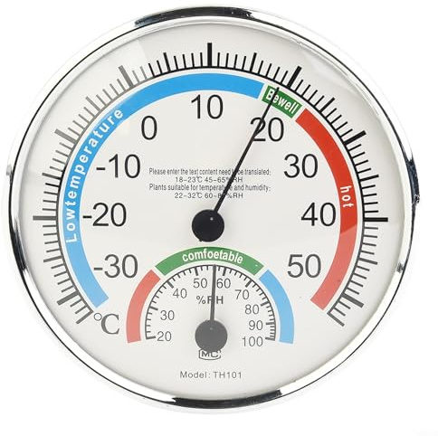 Honseadek Hygrometer Thermometer - Analoges Raumthermo-Hygrometer mit vergoldetem Zifferblatt für Zuhause, Büro, Garten - Weiß, Freistehend