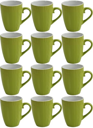 Mugs Set Coffee Tea Hot Chocolate Milk Tumbler Large Mugs for Multipurpose House Office Cafes Use Ideal for Gifting Tableware (Green Strip 12pcs 370ml)
