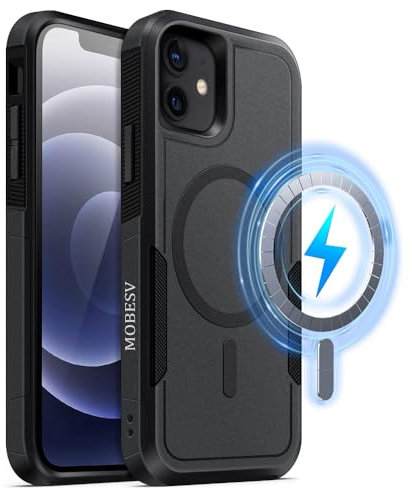 MOBESV Magnetisch Hülle für iPhone 12 / iPhone 12 Pro 6,1 Zoll, Handyhülle kompatibel mit MagSafe, Matte Stoßfeste Cover, Schwarz
