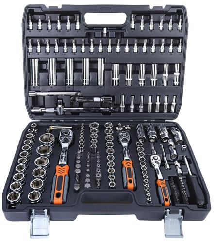 172-Piece Socket Driver Bits Set - Ratchet Wrench Set with Various Sockets, Spark Plug Sockets, Ratchet Wrenches, Screwdriver Bits for Car, Bike Repair and DIY