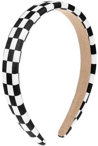 Xindojuz 1 bandeau à carreaux pour femme, noir et blanc, bandeau à carreaux antidérapant en éponge bouffante pour femmes et filles, fête de Noël, accessoires de cheveux à carreaux