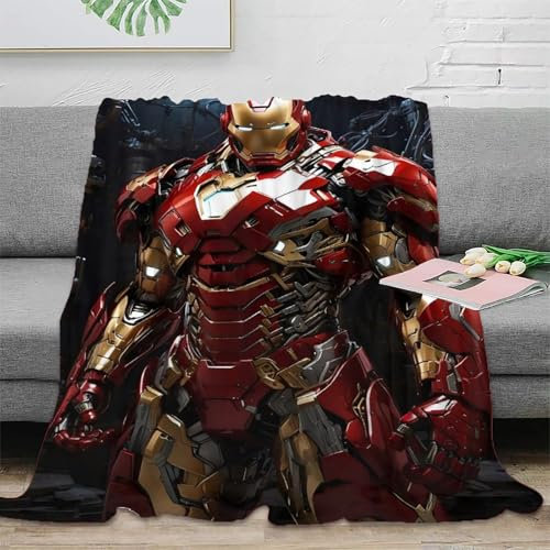 Iron Man Wohndecken 3D Druck Superhero Sofadecke Couchdecke Fleecedecke Kuscheldecke Bett Decken Flauschig Warm Tagesdecke Weichen Flauschig Für Mädchen Jungen 50x60inch(127x152cm)