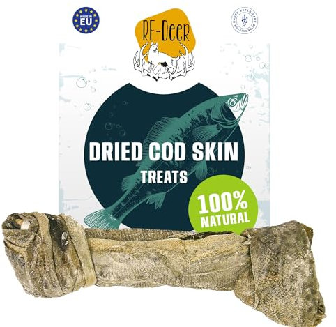 RF-Deer Kauspielzeug für Hunde Fisch Kabeljauhaut für Hund L - 10 Stück - Kauknochen zur Natürliche Zahnpflege, Hundeleckerli Natürlich, Leckerlis, Welpenspielzeug, Hunde Kauartikel