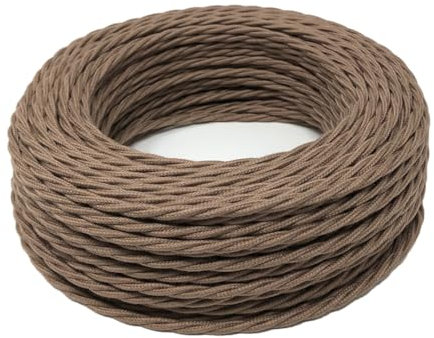 LaMorell LightDesign Cavo Elettrico Treccia/Trecciato Rivestito in Tessuto. Colore Marrone Orzo. Sezione 2x1.50 (5 Metri)