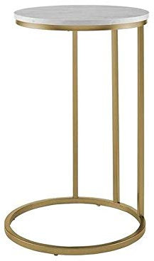 ShAzanz Tables 15,74 Pouces de diamètre, Table Basse latérale d'appoint Ronde avec Cadre en métal, Plateau en Faux marbre, doré