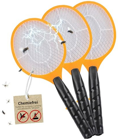 H+H TS 103 elektrische Fliegenklatsche 3 Stück | Insektenklatsche Elektrisch | Fliegenklatsche Elektrisch | Elektrischer Fliegenfänger | Insektenschläger | Wespenschläger