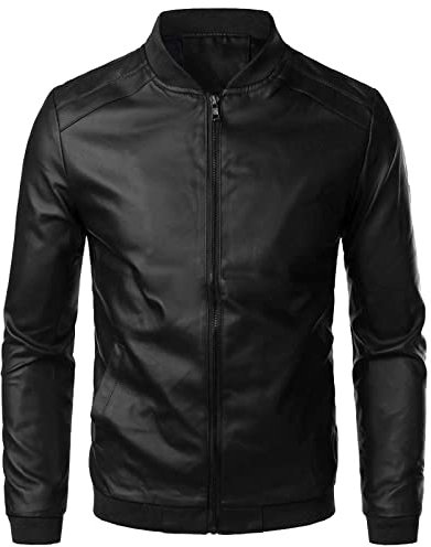 Giacca Ecopelle Uomo, Leggera Sottile con Tasca sulle Maniche Giubbotto Bomber Giaccone Giacca Chiodo Pelle Biker Motociclista Giubbotto Moto Estivo Giacca a Vento Soffice E Resistente