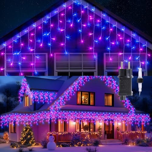 GlobaLink 400 LED Lichterkette Eisregen, 10M Lichtervorhang Außen erweiterbar Regenlichterkette Eiszapfen IP44 Lichterkette außen und Innen Deko für Dach Balkon Weihnachten Party Hochzeit -Blauviolett