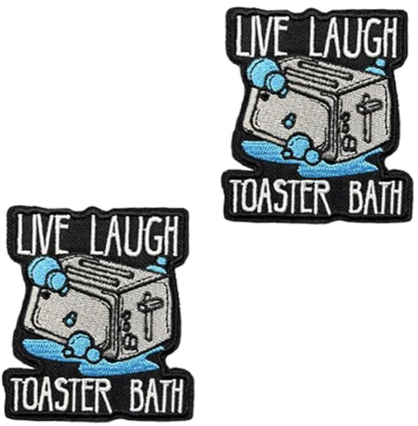 2 Stück Live Laugh Toaster Bath Patches Emblem Funny Meme Taktische Stickerei Abzeichen Hook and Loop Patches für Biker,Rucksack,Kleidung,Mützen,Taschen,Uniformen,DIY-Zubehör,Jacken,Hemden