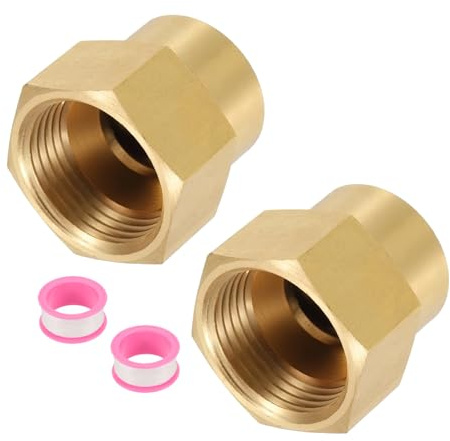 QUARKZMAN 2pz Adattatore Raccordo Tubo Femmina 1/2 a 3/4 Tonalità Oro | 1/2G Femmina x 3/4NPT Femmina Raccordo Tubo Nipplo Esagonale in Ottone, Raccordo Tubo Ottone, con PTFE