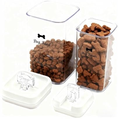 Hundefutter Aufbewahrung 2er Set Futterbehälter Hund Transparent Deckel | Tierfutterbehälter für Hundeleckerli und Trockenfutter, Sortierung für Snacks und Futter in Küche oder Vorratsschrank Zuhause