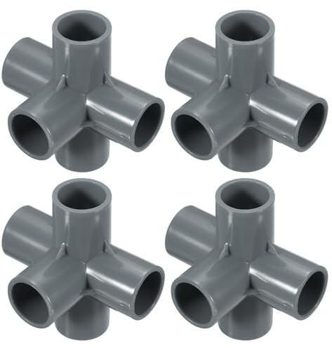 QUARKZMAN 4 Pezzi PVC Raccordi, 5 Vie PVC Raccordi 1 0.8 Connettori PVC Gomito PVC Raccordi Tubo PVC Accoppiamento PVC Connettori Angolo Mobili PVC per Strutture Fai da Te, Grigio