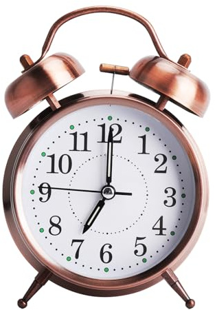 Extra Lauter Retro Wecker 4 Zoll Braun Metall Doppelglockenwecker mit Hintergrundbeleuchtung & Nachtlicht, Wecker ohne Ticken für Tiefschläfer & Senioren Vintage Design für Nachttisch Schlafzimmer Kin