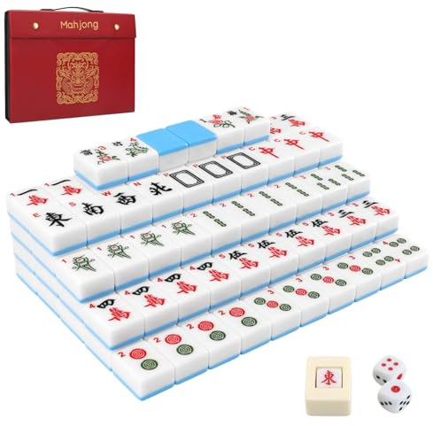 DEKILEA Mahjong Tile Set, 146pcs Professional Chinese Mahjong Set with Instruction Manual, Premium Mah Jongg Sets with Storage Box, 1.4 Mah Jong Tiles Easy to Grab, Game for Gathering, Party, Camping