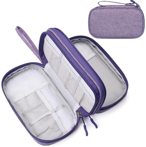 FYY Travel Cable Organiser, Electronics Accessories Bag, Waterproof Tech Storage Pouch, 2-Layer Universal Carry Case for Charger, Power Bank, USB Drive S-Purple