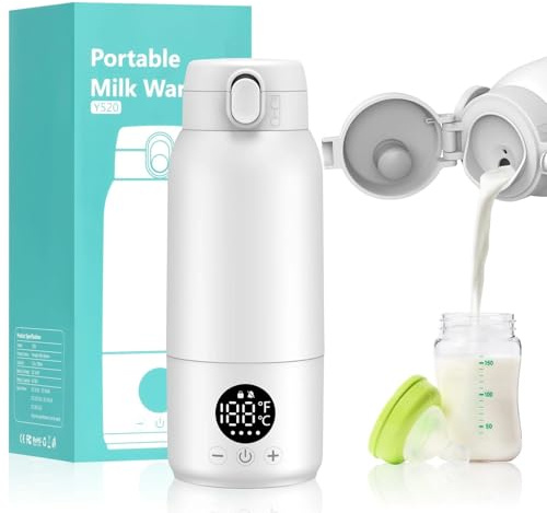 Scaldabiberon Portatile, 500ml Scalda Biberon Neonato, Riscaldamento Rapido e Lunga Durata della Batteria, Temperatura Regolabile 35 ℃-70 ℃, Scaldalatte per Neonati Ideale per Viaggi(Bianco)