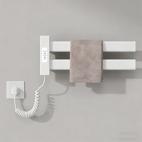 HRSMTY Toallero Electrico de Pared 450x180mm Radiador Electrico Bajo Consumo 50W Toallero de Paneles Radiador Calefactor para Baño con 2 Barras de Aluminio IP45 Temporizador Temperatura Ajustable