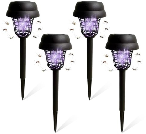Solar-Mückenfalle,4-Pcs,Außen-Insektenvernichter Elektrisch,Wasserdichter-Mückenlampe,UV-Licht und Weißlicht,Automatik-Lichtschaltung,Für Hinterhof & Garten (4-teilig)