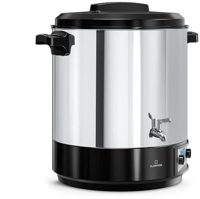 Klarstein Biggie Digitaler Einkochautomat, 25 L Edelstahl-Einkochtopf mit Edelstahlhahn & Timer, 2000 W, 30–100 °C, LCD-Display, Glühweinkocher, Einweckautomat, Heißgetränkespender