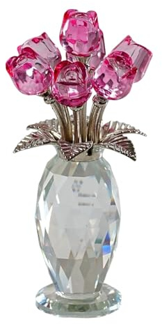 Figurine de rose en cristal avec vase, bouquet de fleurs ornement pour fête, mariage, décoration d'intérieur