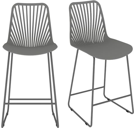 JIJIAN Barhocker 2er Set, PP Kunststoff Barstuhl mit Fächerförmigem Gitterrücken & Stabilem Metallgestell, 65cm Sitzhöhe, 150kg Belastbarkeit, für Küche, Bar, Frühstückstheke, Außenbereich, Grau