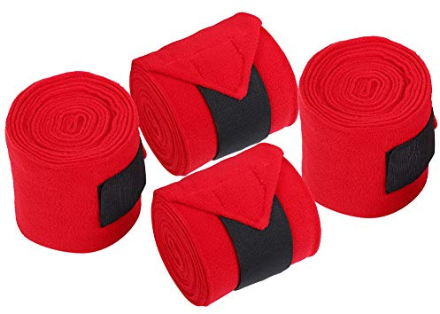 CHICIRIS Hästbenbandage Röd Halkfri Ventilerande Fleeceinpackningstillbehör för Ryttare Tyg+Fleece+ Nylon 4st.