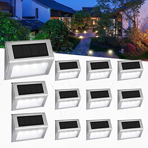 EASTERNSTAR Luce per scale solare, 4 LED Luci solari da esterno Inossidabile Acciaio impermeabile Lampada per recinzione Giardino Scala Percorso Strada Patio Parco Ponte [12 pacchi]
