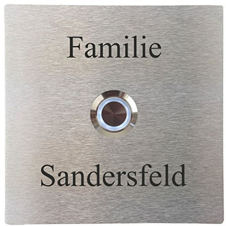 laser-diele Türklingeln – Klingelschild Edelstahl – Edelstahl Türklingel – Türklingel mit Gravur – Türklingel mit Namen – mit LED Beleuchtung – 100 x 100 mm Viereck
