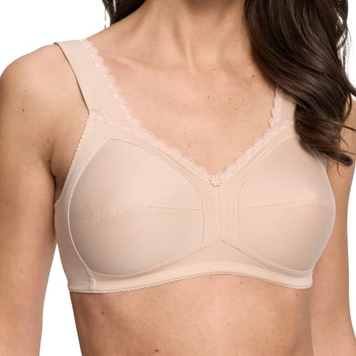 Susa Baumwoll BH Damen ohne Bügel Cotton I Damen-BHS mit genähten Cups und Entlastungsträger I 100% Baumwolle I Tolles Hautgefühl, hoher I Cappuccino I 85C