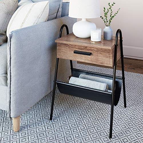 Nathan James Hugo 32501 Nachttisch Accent Rustikaler Holztisch mit Schublade, Braun/Schwarz
