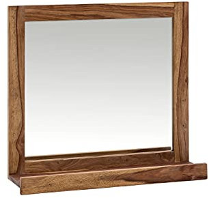 Woodkings® Spiegel Lagos 70x66 cm Echtholz Rahmen Palisander Badspiegel Wandspiegel mit Ablage Badmöbel Badezimmermöbel Massivholz